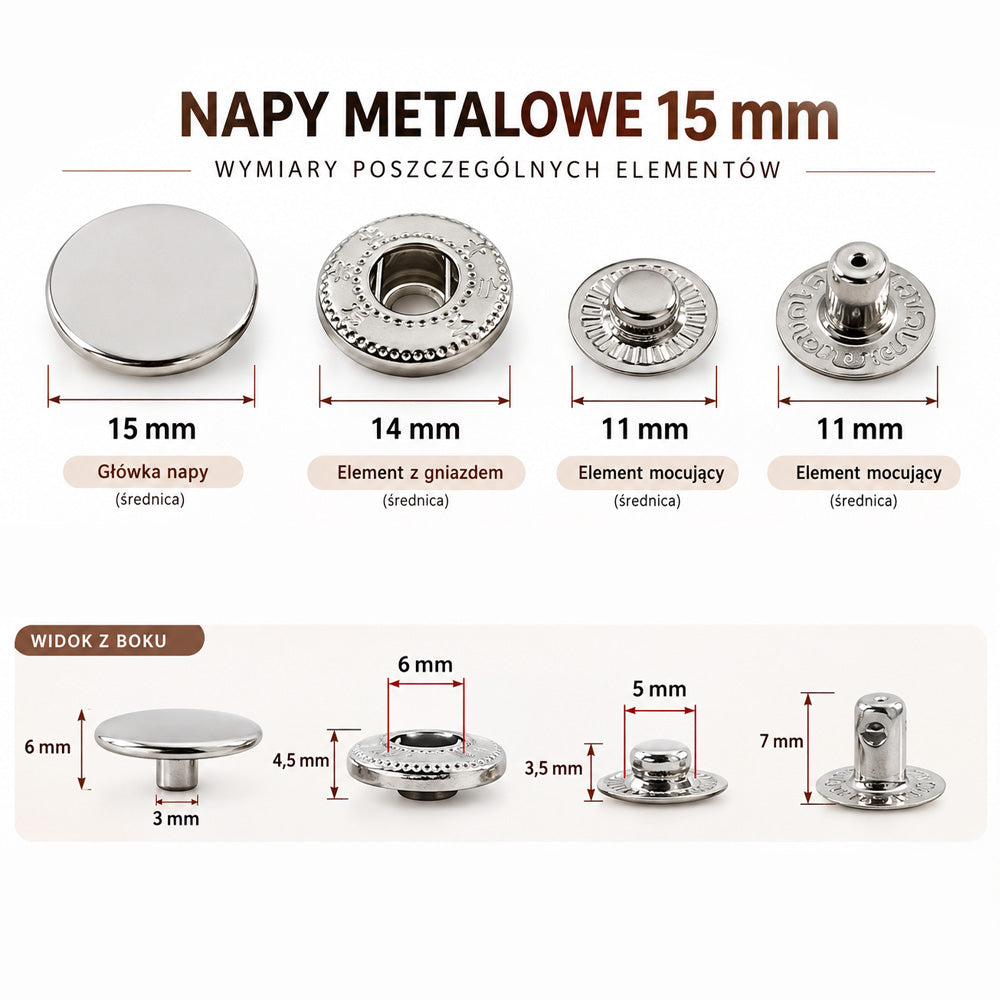 Patentky 15mm - gun black - 10 sád – CraftPoint