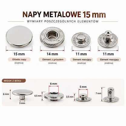 Patentky 15mm - gun black - 10 sád – CraftPoint